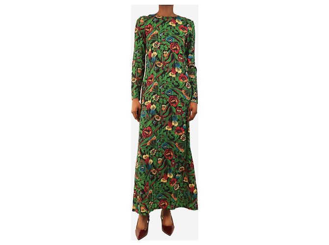 Autre Marque Langarm-Maxikleid mit schwarzem und grünem Blumenmuster - Größe XS - Ansicht 3