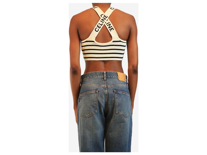 Céline Crop top in maglia a coste atletica a righe crema e blu navy - taglia S - vista 2