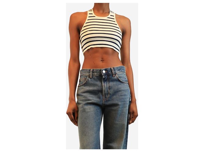 Céline Crop top in maglia a coste atletica a righe crema e blu navy - taglia S - vista 3
