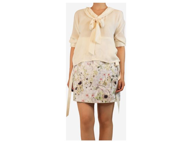 Autre Marque Creme-Bluse mit Schleife am Hals - Größe UK 10 Roh - Ansicht 3