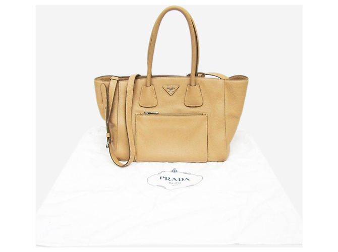 Prada Borsa 2way in pelle Vitello Phenix neutra - vista 3