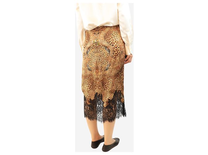Camilla Falda de seda marrón con estampado de leopardo y ribete de encaje - talla L - vista 3