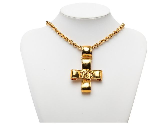 Chanel Vintage Coco Mark Motiv Kreuz Halskette Golden - Ansicht 5
