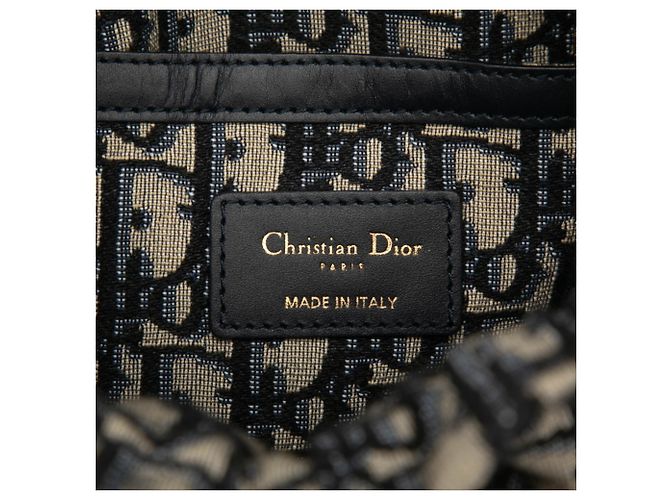 Borsa bucket in vimini Dior Oblique Christian Dior Beige Blu navy - vista 5