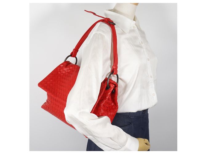 Borsa a Spalla Bottega Veneta Intrecciato Rosso - vista 18
