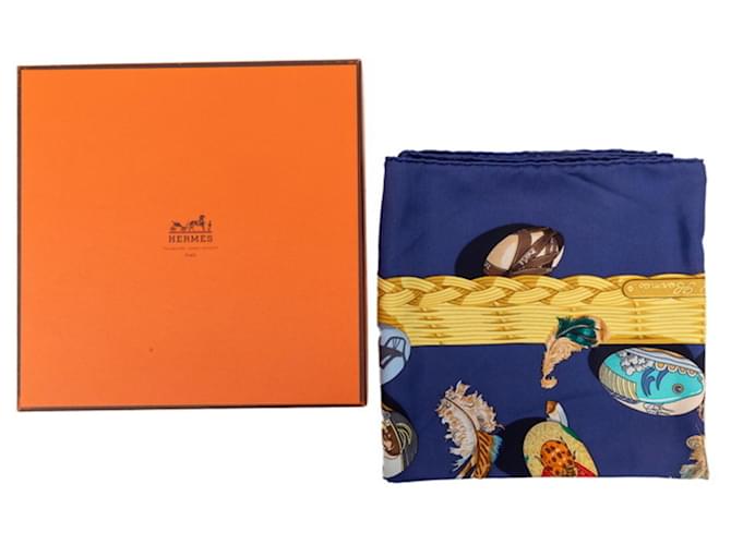 Hermès Hermes Carre 90 Couvee d’Hermes Egg Scarf Multicolore Blu navy - vista 9