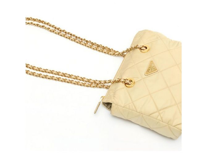 Borsa Tote con Catena Prada Re-Edition 1995 Beige - vista 2