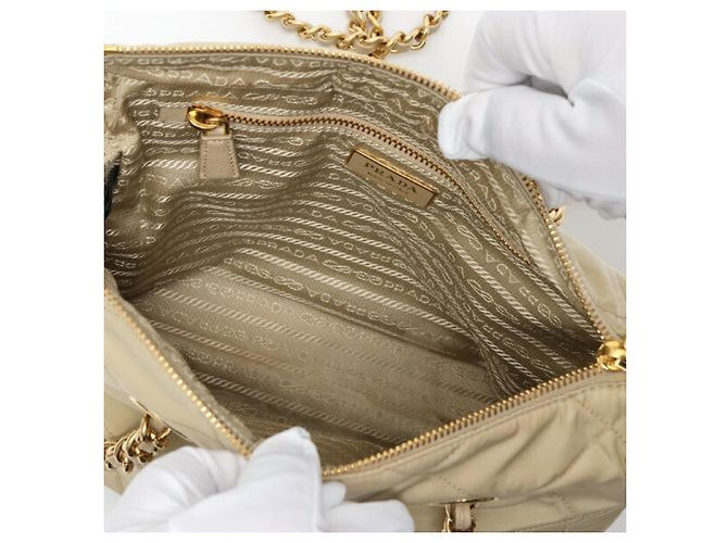Borsa Tote con Catena Prada Re-Edition 1995 Beige - vista 8