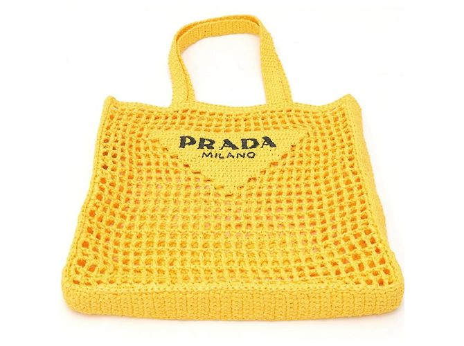 Borsa Tote in crochet giallo Prada - vista 4