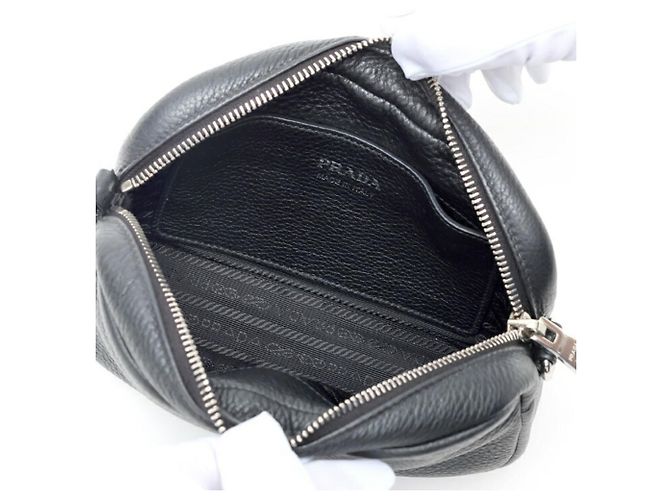 Borsa a tracolla in pelle morbida Vitello Daino Prada Nero - vista 6