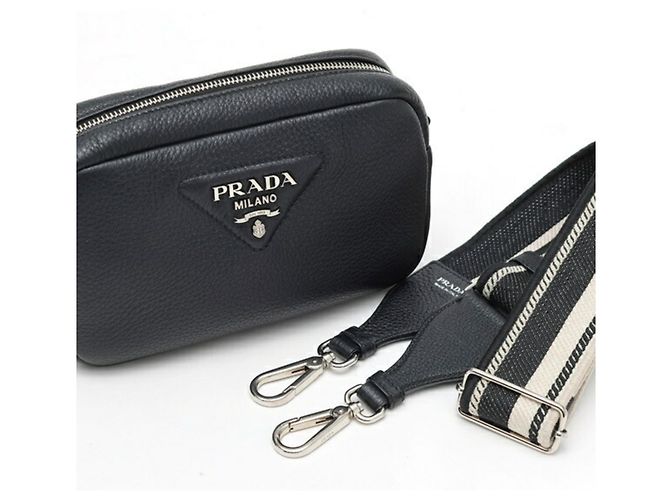 Borsa a tracolla in pelle morbida Vitello Daino Prada Nero - vista 7