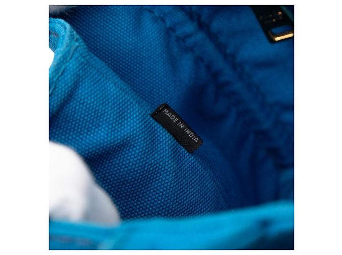 Borsa a mano in canapa con logo triangolo Prada Blu - vista 11