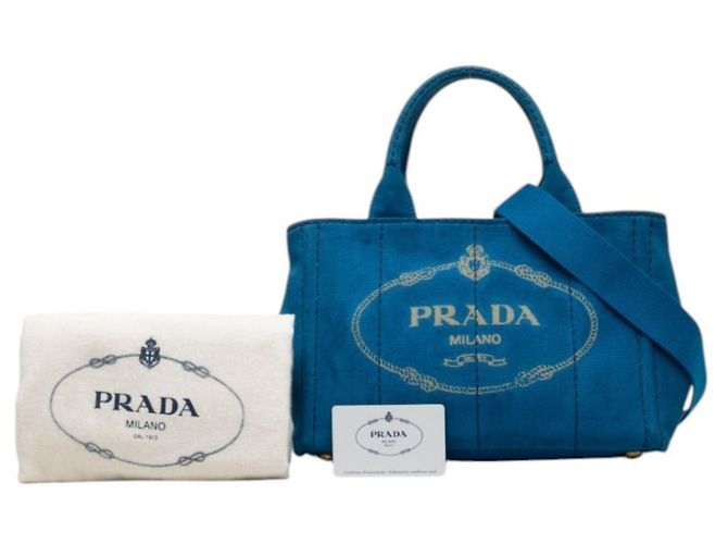 Borsa a mano in canapa con logo triangolo Prada Blu - vista 12