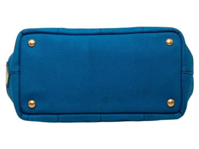 Borsa a mano in canapa con logo triangolo Prada Blu - vista 3