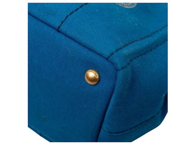 Borsa a mano in canapa con logo triangolo Prada Blu - vista 4