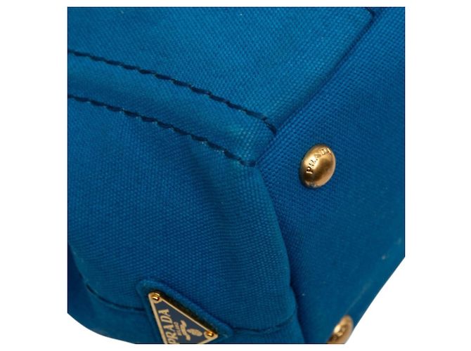 Borsa a mano in canapa con logo triangolo Prada Blu - vista 5