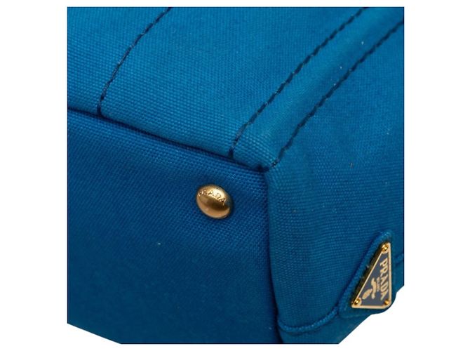 Borsa a mano in canapa con logo triangolo Prada Blu - vista 6