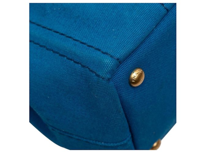 Borsa a mano in canapa con logo triangolo Prada Blu - vista 7