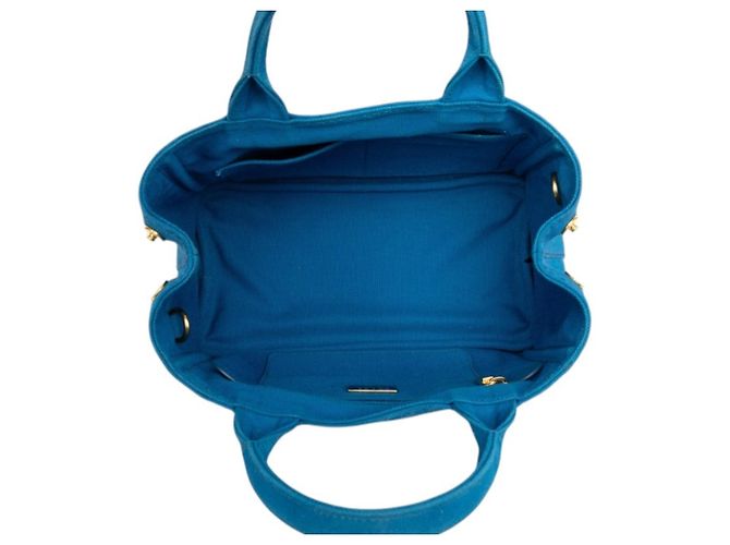 Borsa a mano in canapa con logo triangolo Prada Blu - vista 8