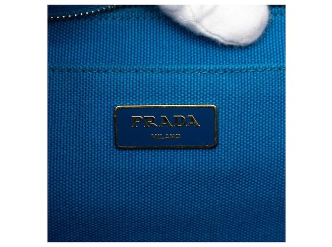 Borsa a mano in canapa con logo triangolo Prada Blu - vista 9