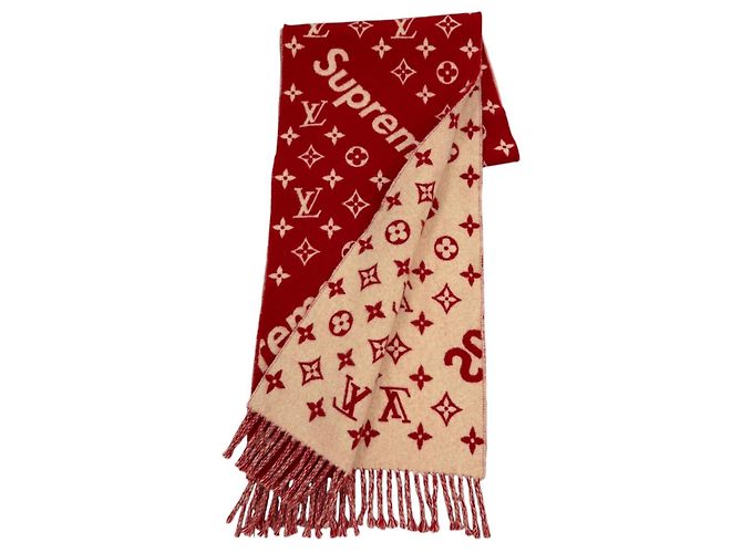 Sciarpa Stole in Lana e Cashmere con Frange Louis Vuitton x Supreme Rosso - vista 2