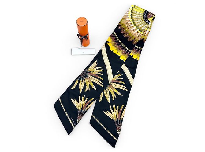 Hermès HERMES Carre Long Maxi Twilly Seidentuch Schwarz Gelb - Ansicht 2