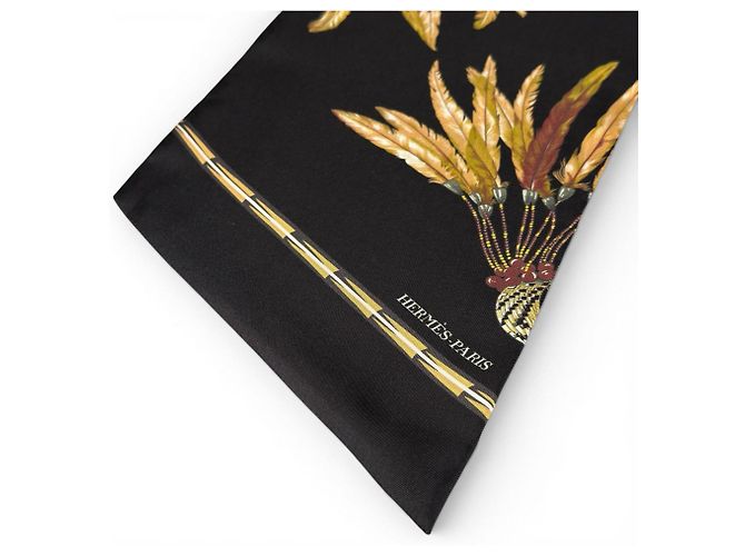 Hermès HERMES Carre Long Maxi Twilly Seidentuch Schwarz Gelb - Ansicht 4