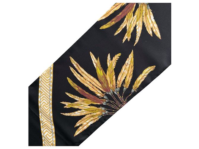 Hermès HERMES Carre Long Maxi Twilly Seidentuch Schwarz Gelb - Ansicht 6