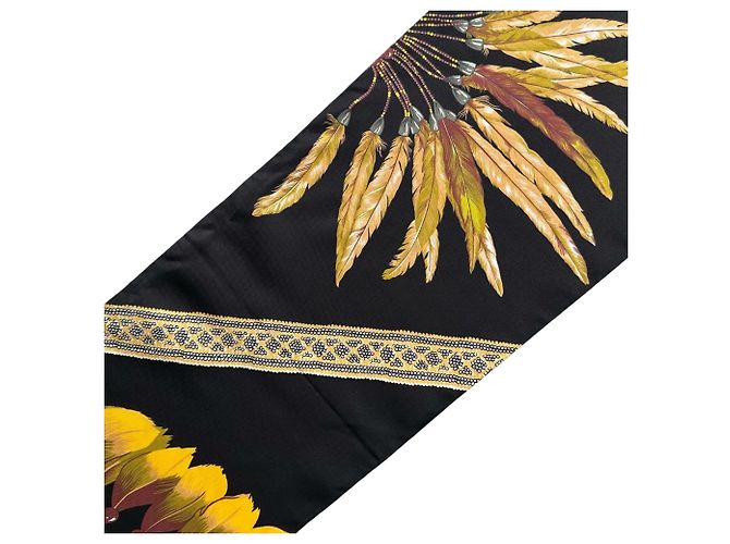 Hermès HERMES Carre Long Maxi Twilly Seidentuch Schwarz Gelb - Ansicht 7
