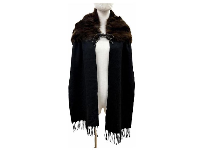 Stola in cashmere Fendi con bordatura in pelle Marrone Nero - vista 2