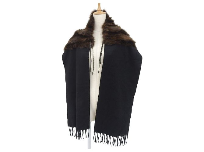 Stola in cashmere Fendi con bordatura in pelle Marrone Nero - vista 3