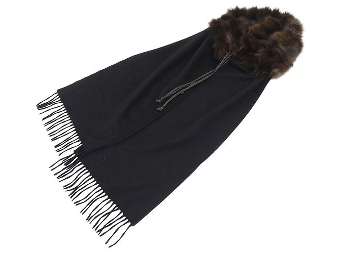 Stola in cashmere Fendi con bordatura in pelle Marrone Nero - vista 6
