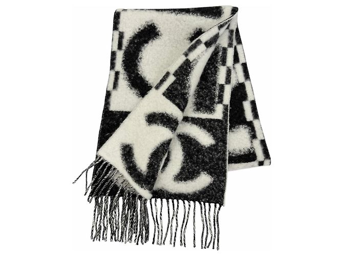 Stola Chanel in misto cashmere e seta Nero Bianco - vista 3