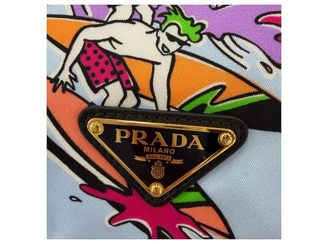 Pochette de cordón con estampado de surf Logo Triangle Prada 1NK001 Azul Multicolor - vista 7
