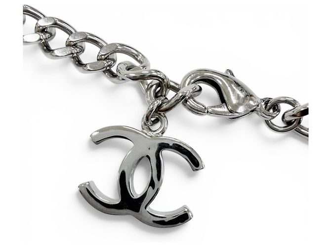 Collana Chanel 2025 B25C Coco Mark in pelle e strass Argento Bianco - vista 6