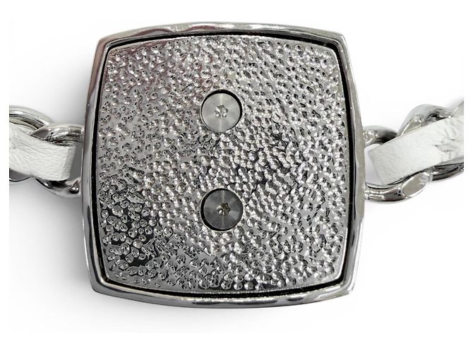 Collana Chanel 2025 B25C Coco Mark in pelle e strass Argento Bianco - vista 7