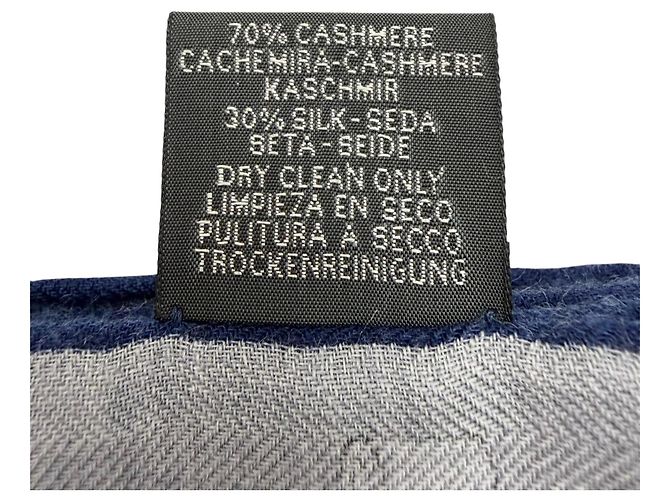 Hermès Stola in cashmere e seta Hermes Rectangle Lettre Equestre Marrone Blu navy - vista 7