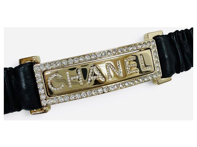 Chanel Ledergürtel mit B23C Logo-Schnalle und Strasssteinen Schwarz - Ansicht 6