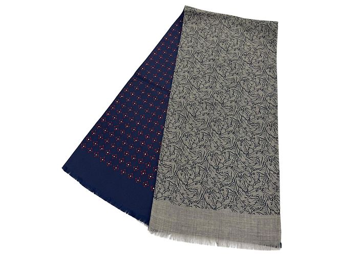 Stola reversibile in cashmere e seta Tissé Hermès Marrone Blu navy - vista 3