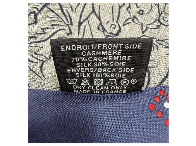 Stola reversibile in cashmere e seta Tissé Hermès Marrone Blu navy - vista 7