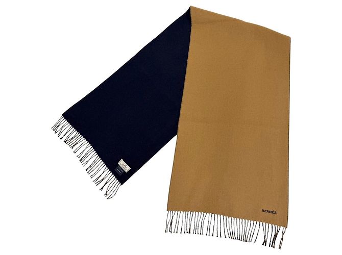 Hermès Stola in cashmere Hermes Recto Verso Marrone Blu navy - vista 3