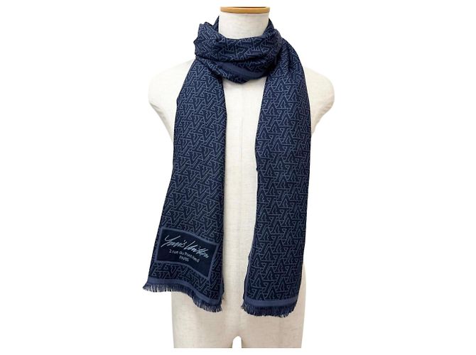 Stola Louis Vuitton in lana e seta blu navy - vista 3