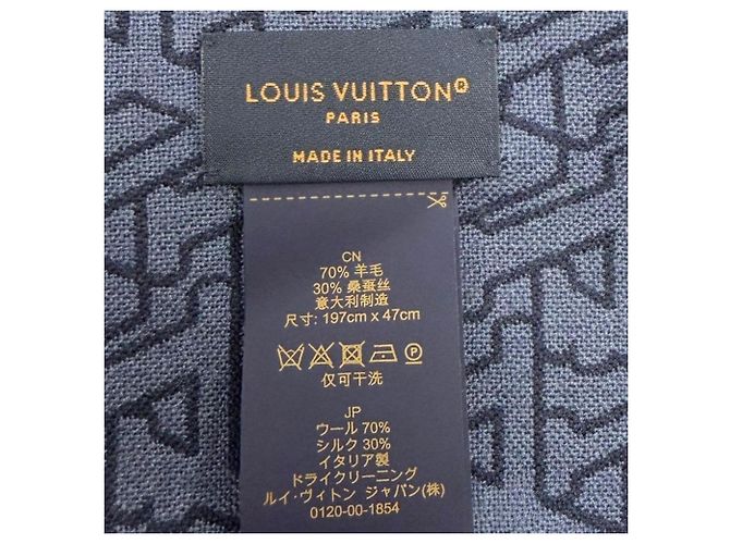 Stola Louis Vuitton in lana e seta blu navy - vista 8