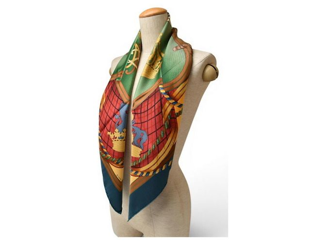 Hermès Sciarpa Hermes Grande Tenue Carre 90 Verde Arancione - vista 11