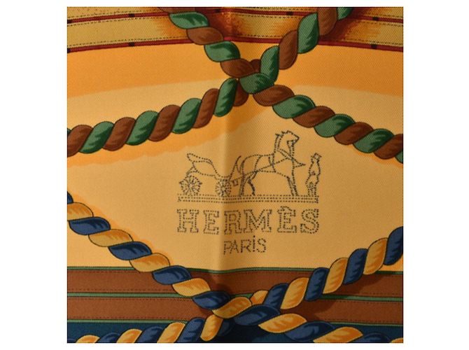 Hermès Sciarpa Hermes Grande Tenue Carre 90 Verde Arancione - vista 7