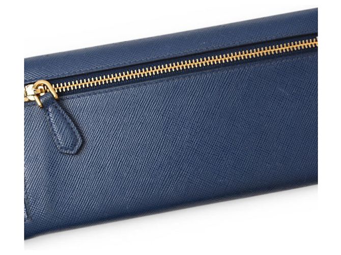 Langer Prada Saffiano Ledergeldbörse Blau - Ansicht 16