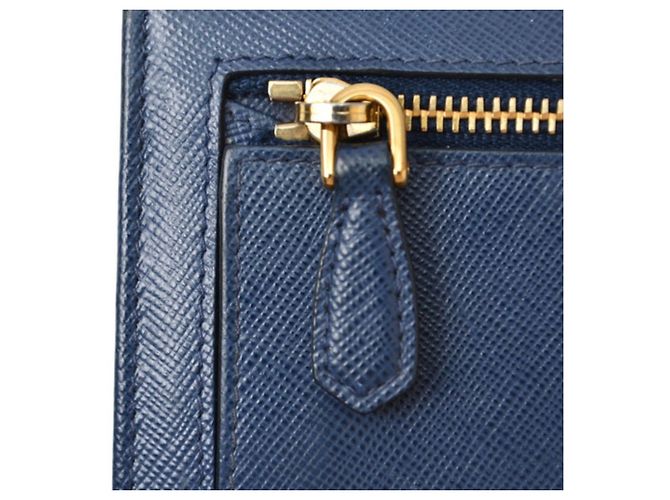 Langer Prada Saffiano Ledergeldbörse Blau - Ansicht 17