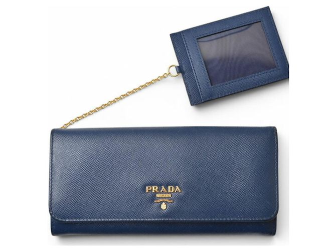 Langer Prada Saffiano Ledergeldbörse Blau - Ansicht 3