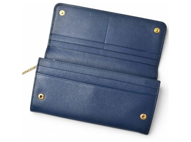Langer Prada Saffiano Ledergeldbörse Blau - Ansicht 7