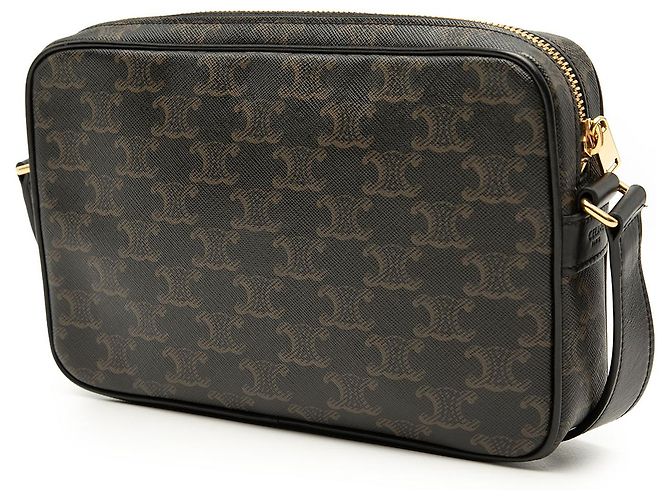 Céline Celine Black Medium Triomphe Coated Canvas Logo Crossbody Nero - vista 2